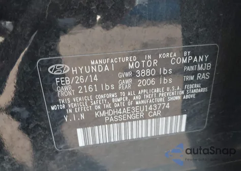 2014 Hyundai Elantra Se from USA, damaged, VIN KMHDH4AE3EU143774